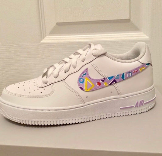 White Purple Geometric Custom AF 1s Shoes