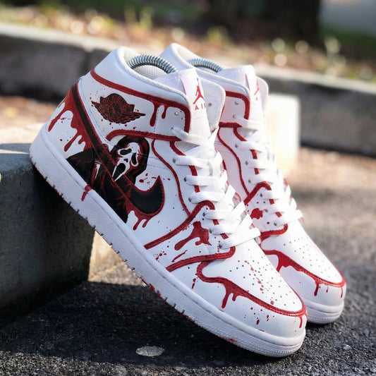 White Red Ghost - Face Custom AJ 1s Shoes