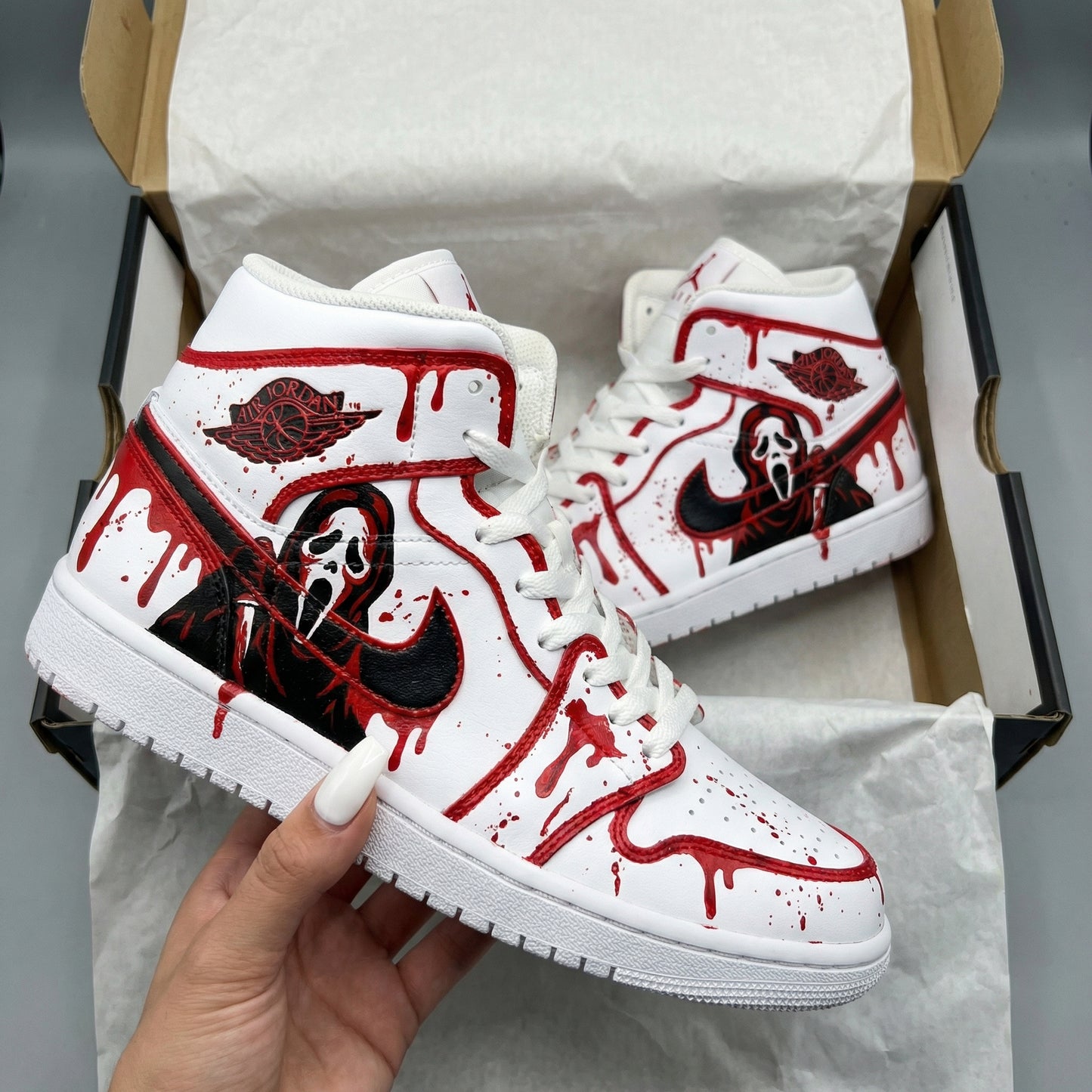 White Red Ghost - Face Custom AJ 1s Shoes