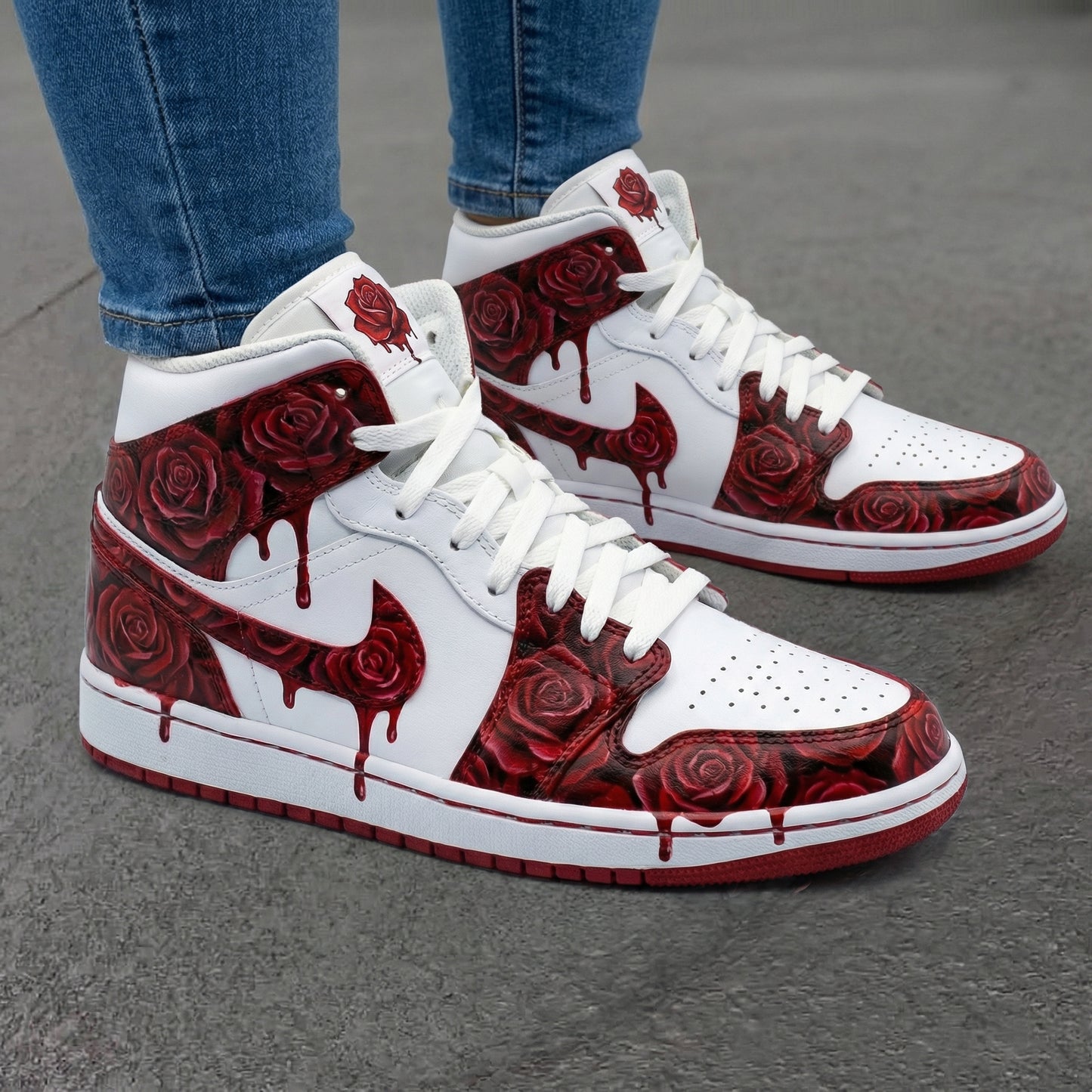 White Red Rose Custom Dunk Shoes