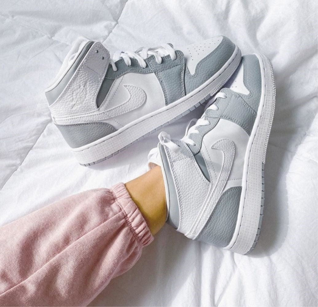 Grey White Custom Sneakers Air Jordan 1