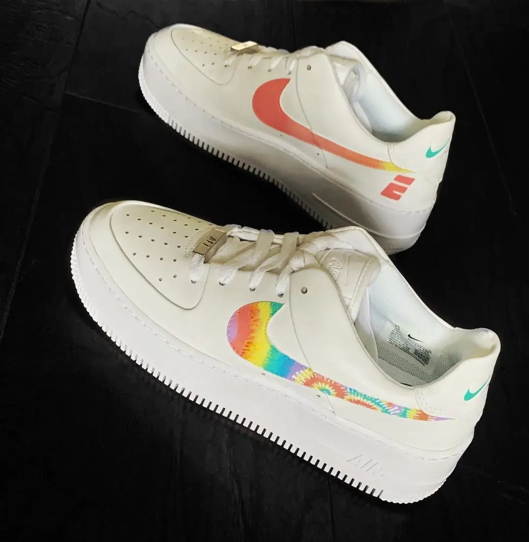 White Tie - Dye Custom AF 1s Shoes