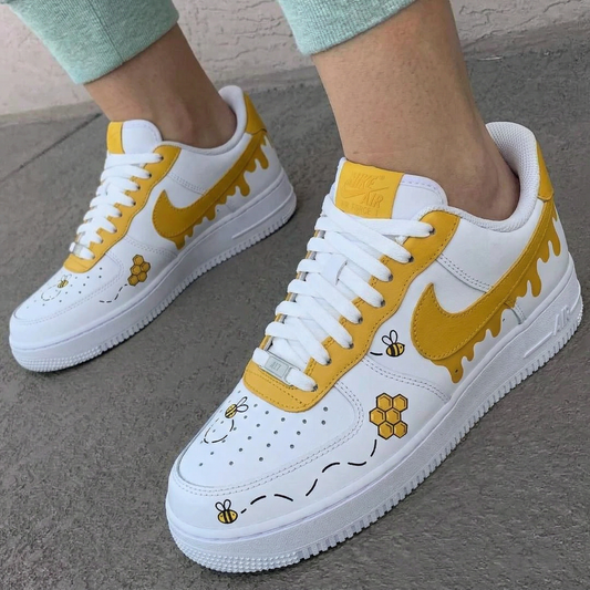 White Yellow Honey Drip Bees Honeycomb Custom AF 1s Shoes