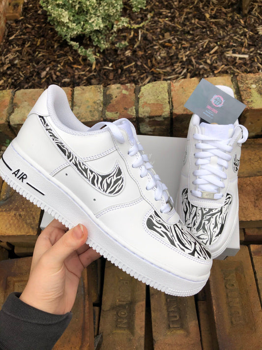 White Zebra Print Custom Air Force 1 Shoes