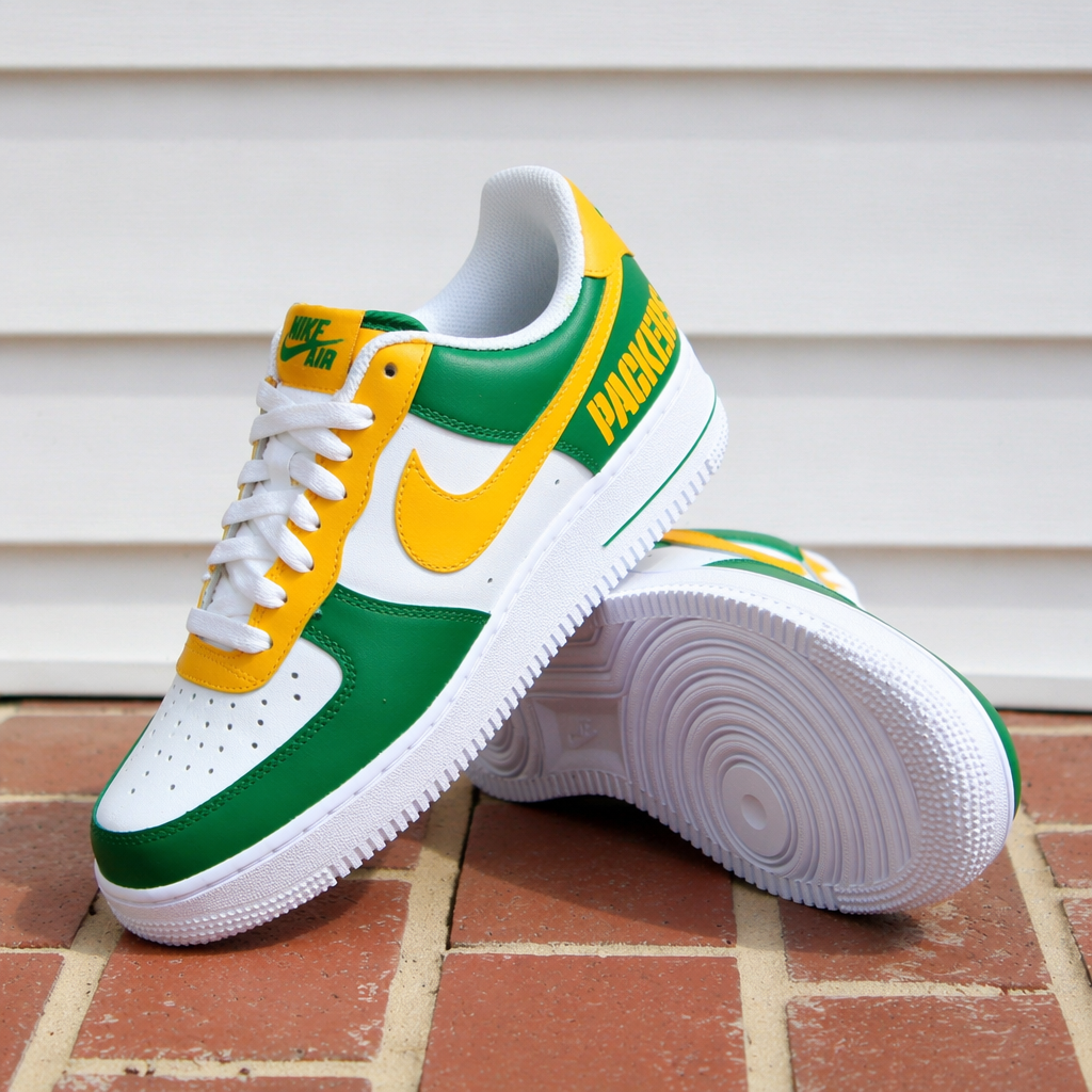 Hand Painted Green Gold Packers Custom Air Force 1 Sneakers