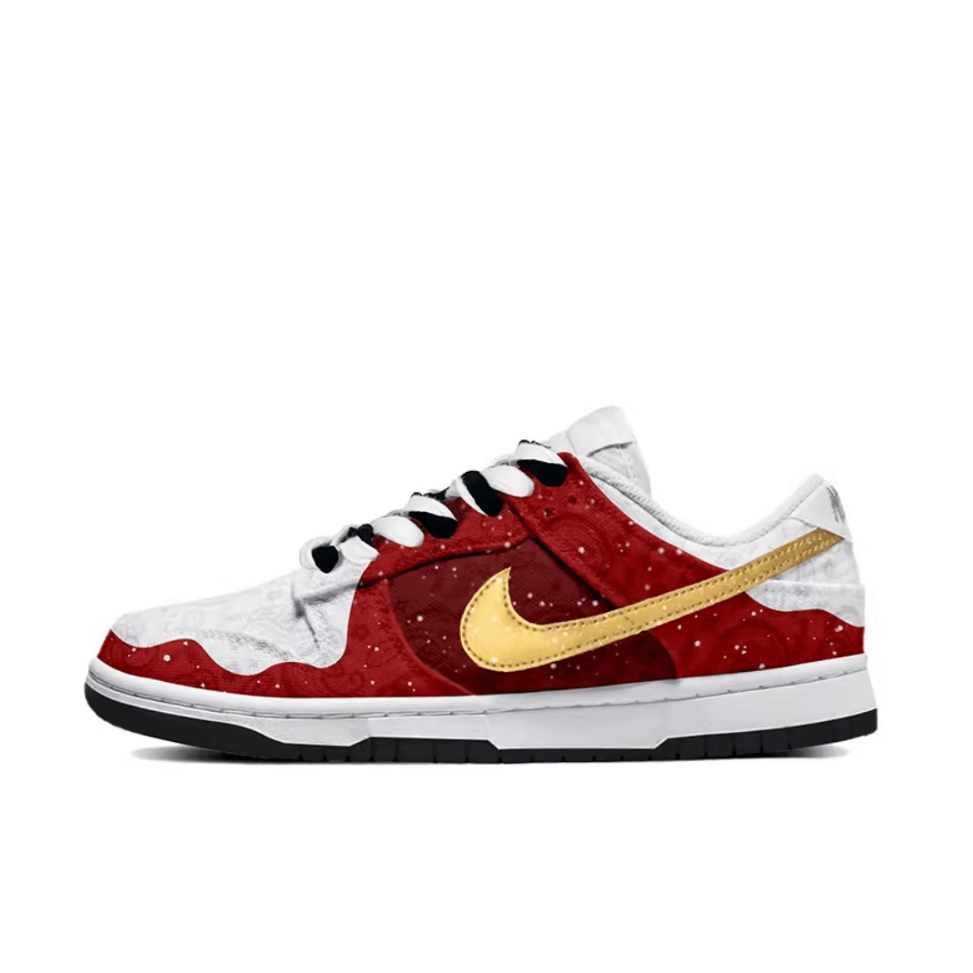 Christmas Gift Xmas Custom Dunk Red White Golden Swoosh