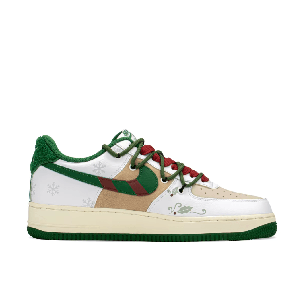 Christmas Gift Xmas Custom Air Force 1 Red Green Khaki Christmas Tree And Bells
