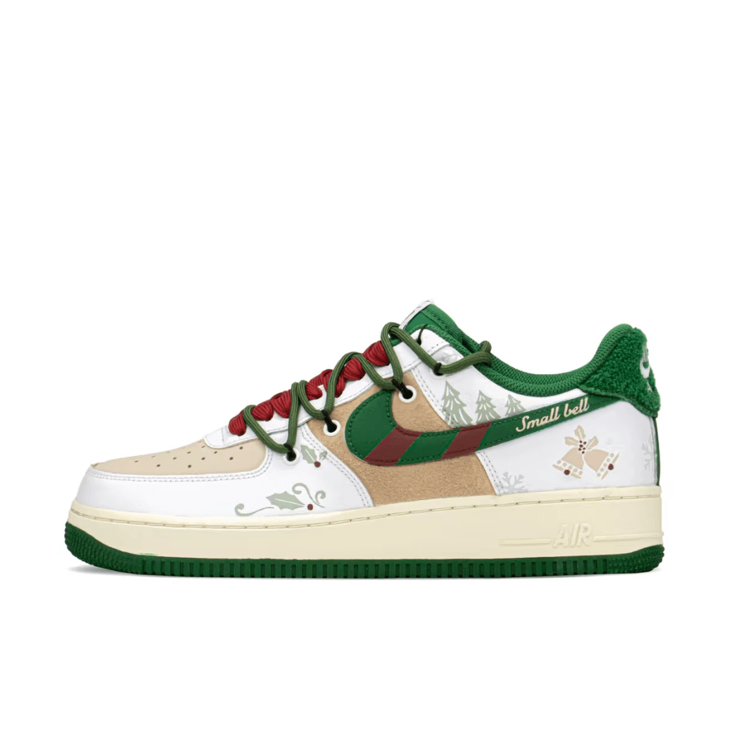Christmas Gift Xmas Custom Air Force 1 Red Green Khaki Christmas Tree And Bells