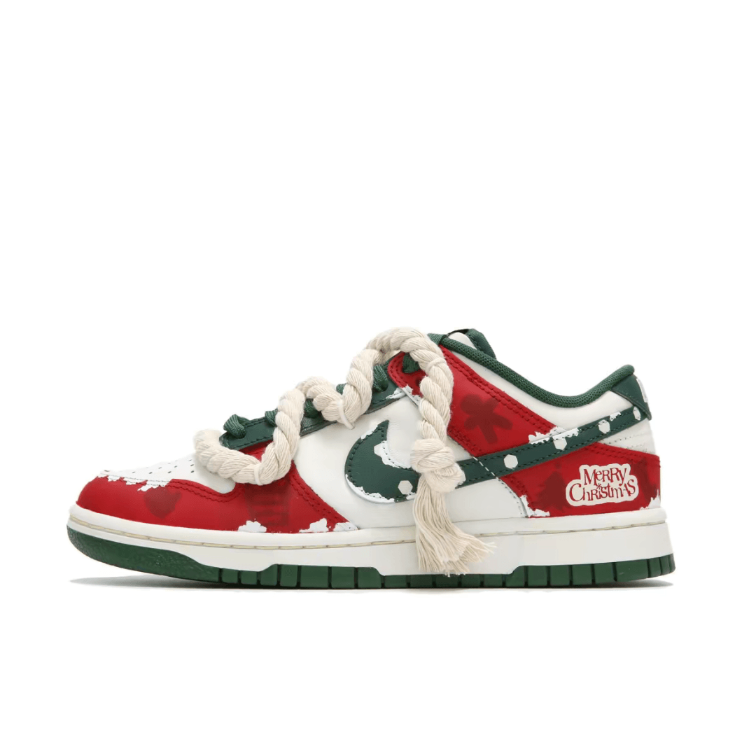 Christmas Gift Xmas Custom Dunk Red Green Thick Laces