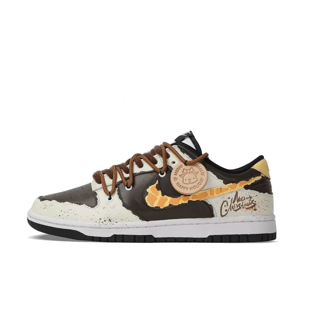 Christmas Gift Xmas Custom Dunk Black Khaki Elk Golden Swoosh