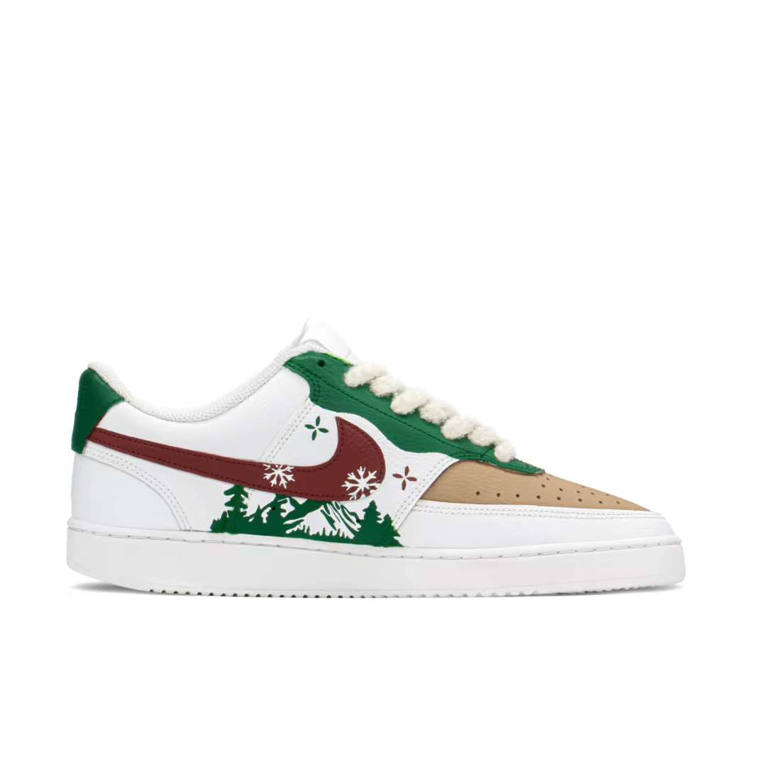 Christmas Gift Xmas Custom Air Force 1 Khaki Green Red Christmas Tree And Snowflake Print