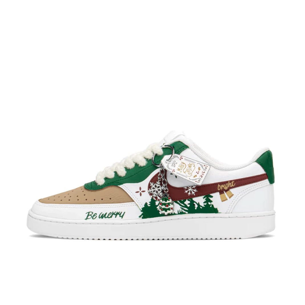 Christmas Gift Xmas Custom Air Force 1 Khaki Green Red Christmas Tree And Snowflake Print