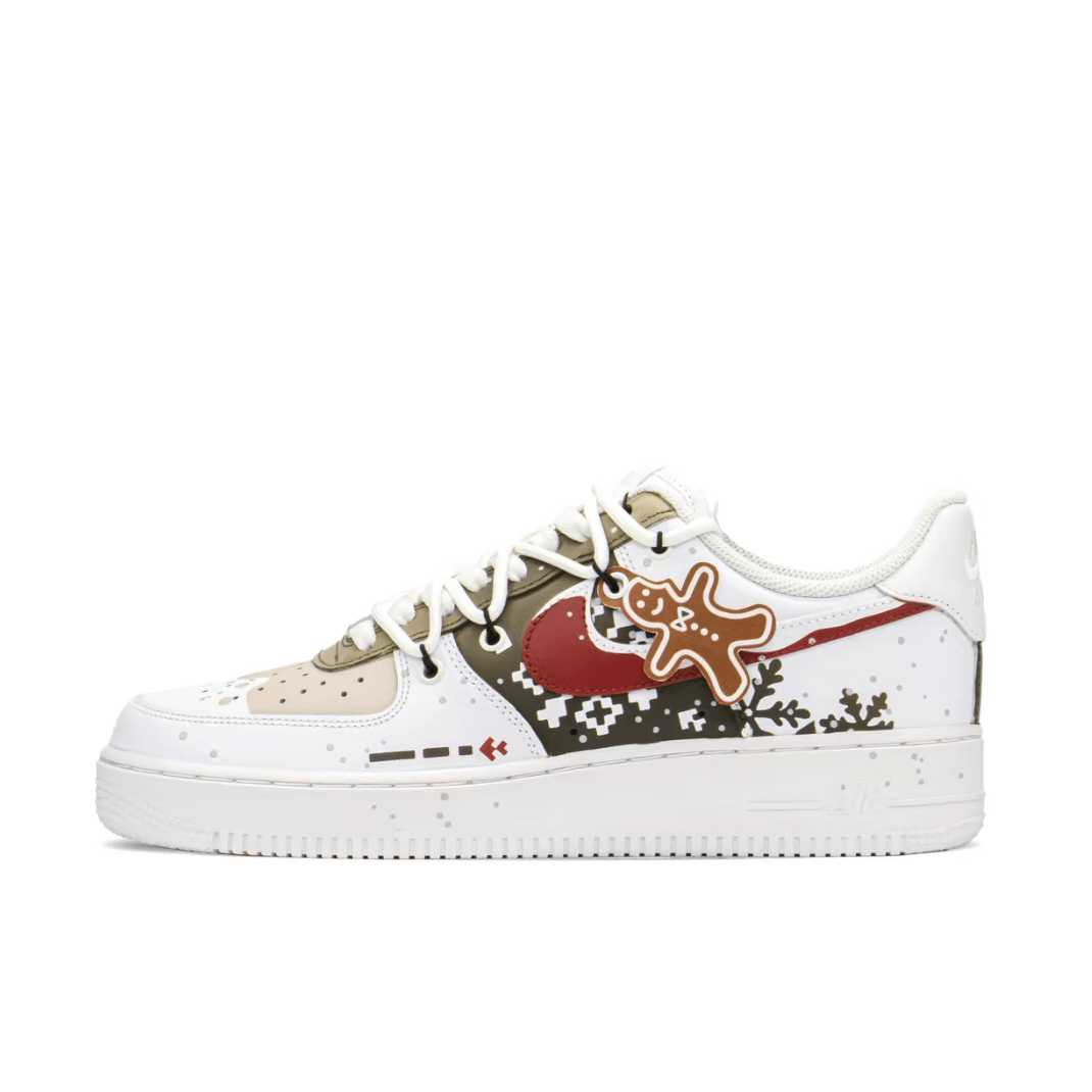 Christmas Gift Xmas Custom Air Force 1 Reddish Brown Gingerbread Man