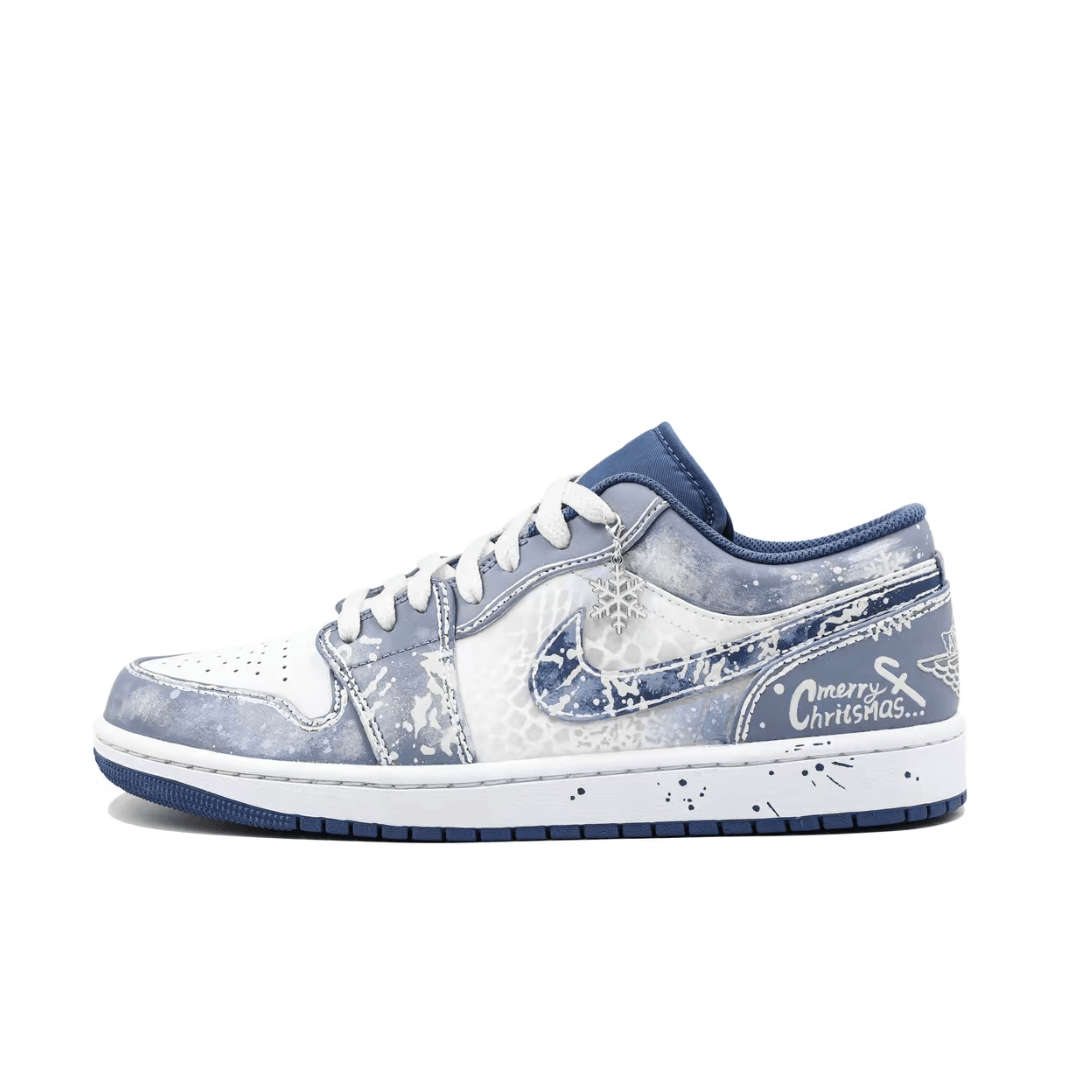 Christmas Gift Xmas Custom Air Jordan 1 Gray Blue Snow And Ice