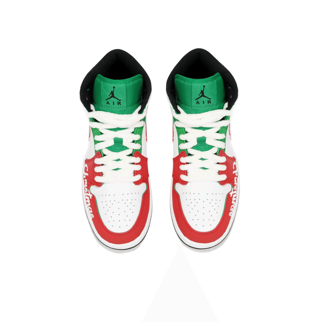 Christmas Gift Xmas Custom Air Jordan 1 Red Green White Plush Shoelaces High