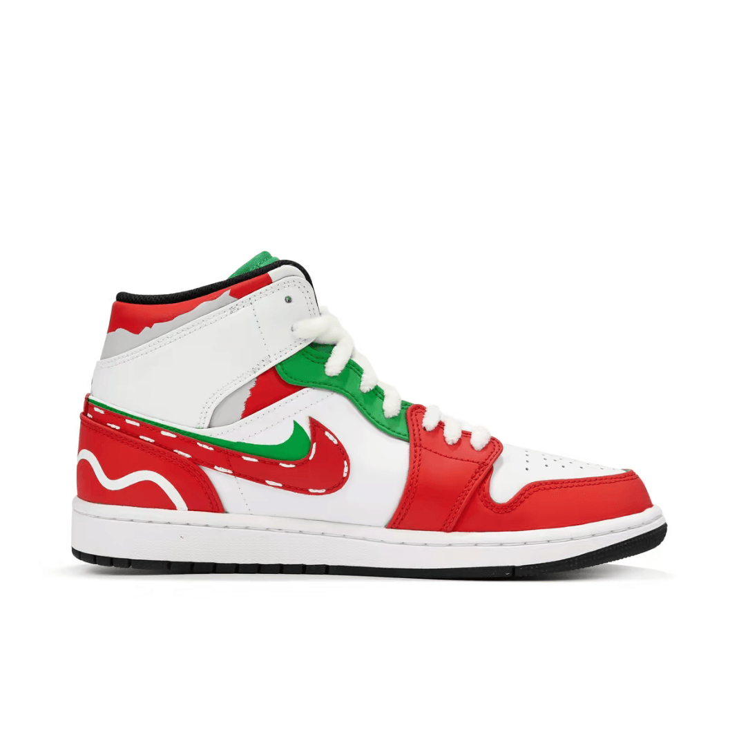 Christmas Gift Xmas Custom Air Jordan 1 Red Green White Plush Shoelaces High