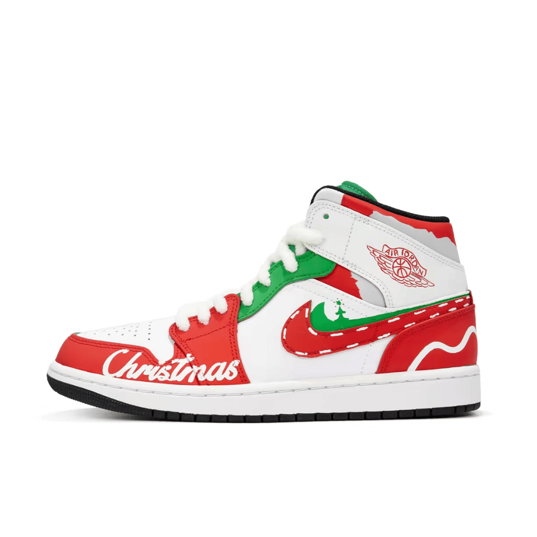 Christmas Gift Xmas Custom Air Jordan 1 Red Green White Plush Shoelaces High