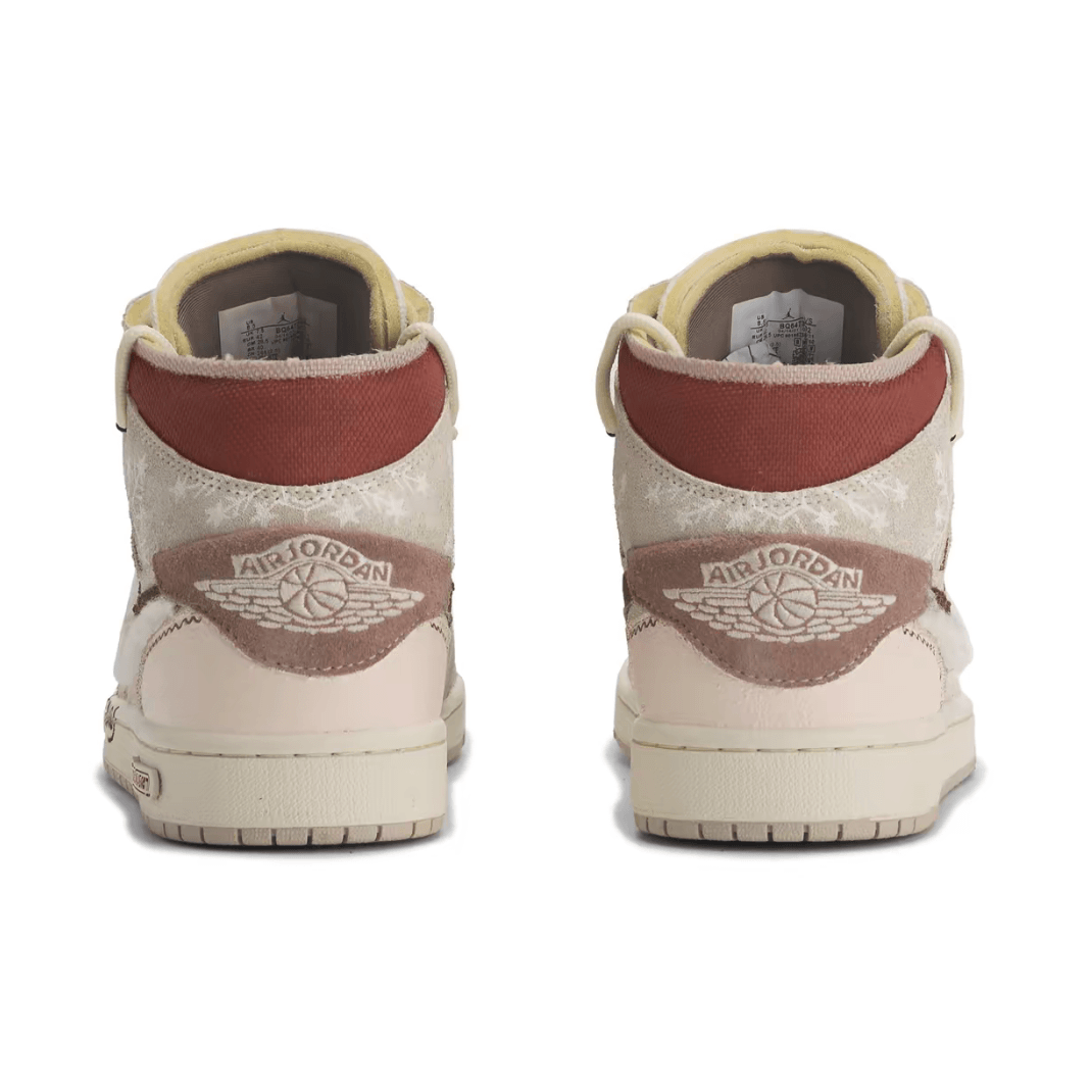 Christmas Gift Xmas Custom Air Jordan 1 Dark Red Khaki Elk Theme