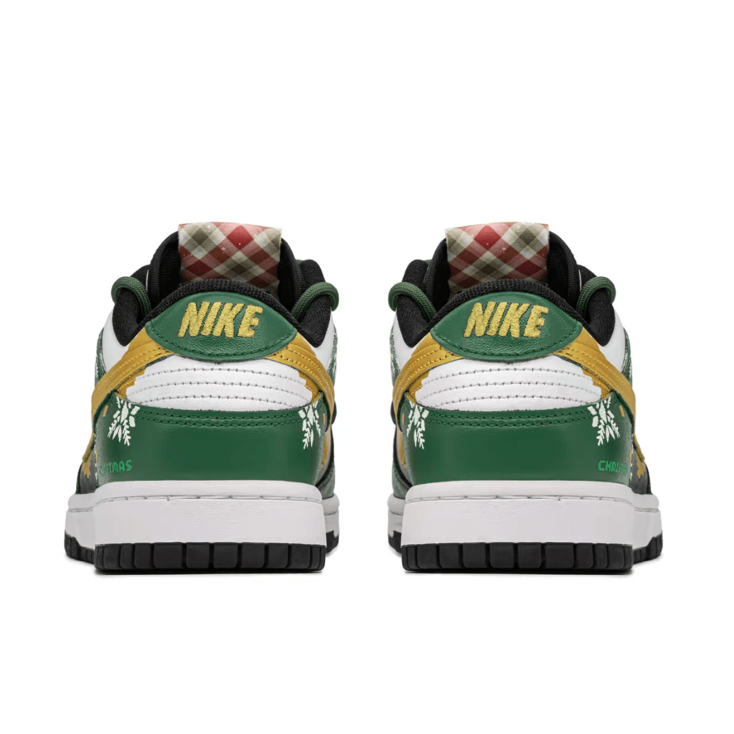 Christmas Gift Xmas Custom Dunk Green White Gold Swoosh Snowflake Print