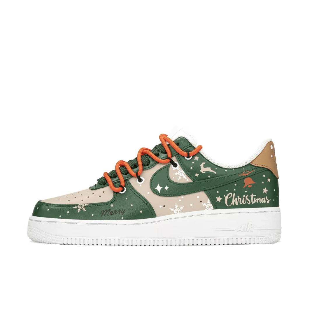 Christmas Gift Xmas Custom Air Force 1 Apricot Green Snowflake Elk Print