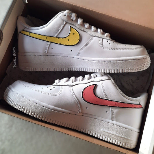 Yellow and Pink Swoosh Custom Air Force 1 Shoes