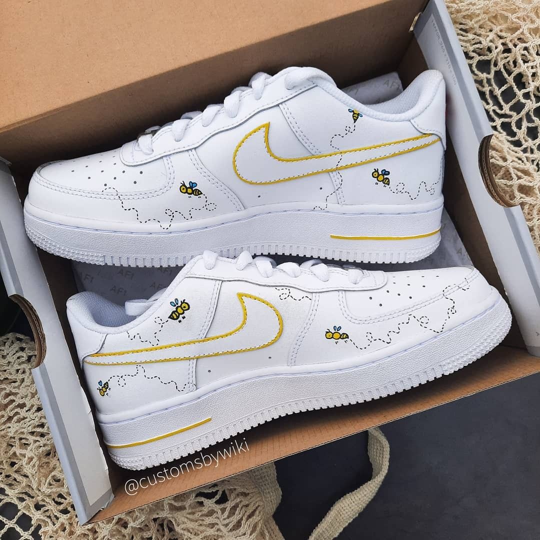 Yellow Bee Theme Pattern Custom AF 1s Shoes