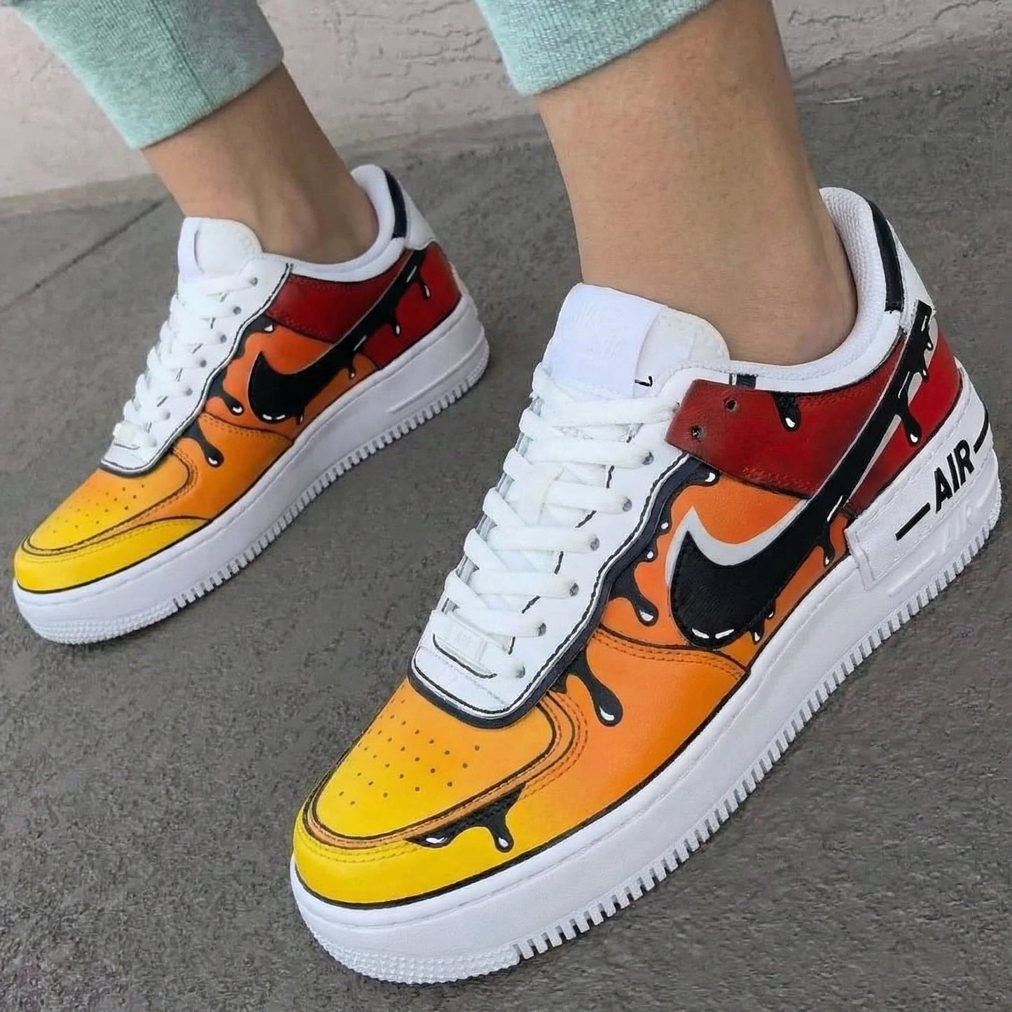 Yellow Orange Red Drip Custom AF 1s Shoes
