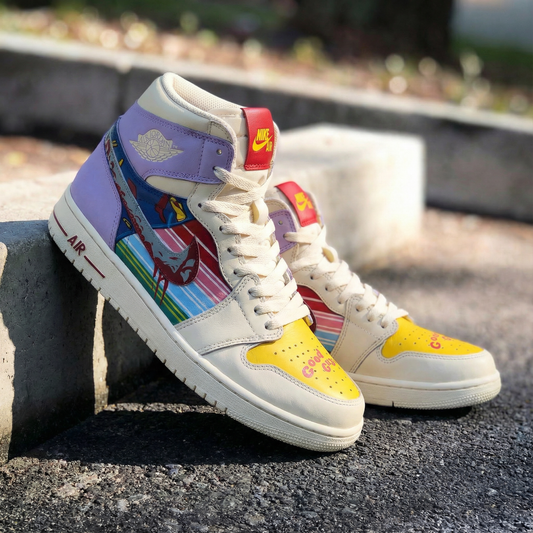 Yellow Purple Comic Strip Custom AJ 1s Shoes