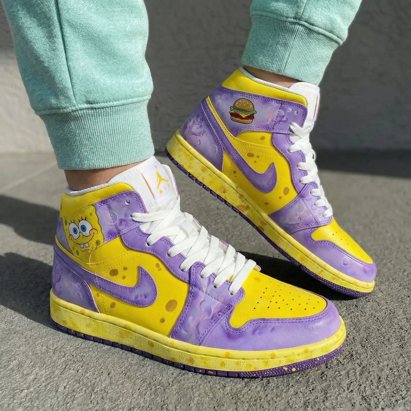 Yellow Purple SpongeBob Custom AJ 1s Shoes