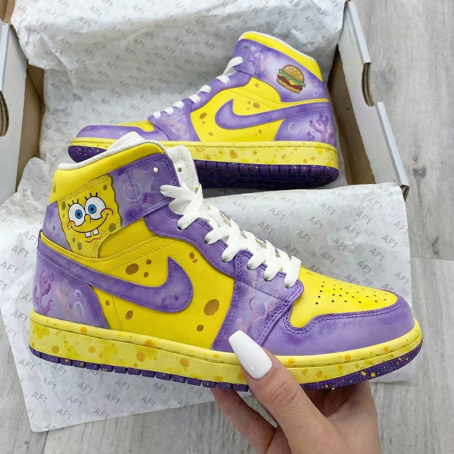 Yellow Purple SpongeBob Custom AJ 1s Shoes