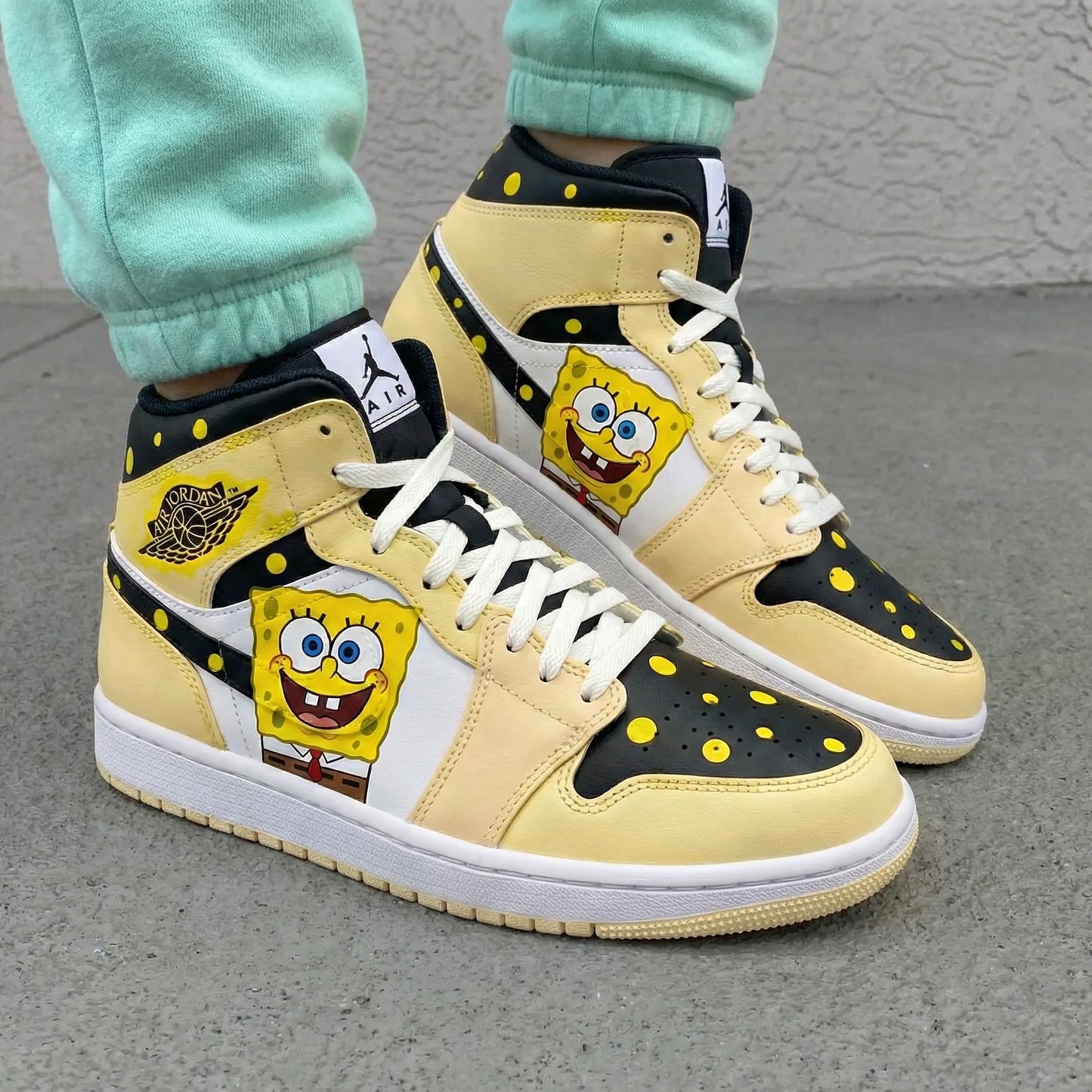 Yellow SpongeBob Custom AJ 1s Shoes