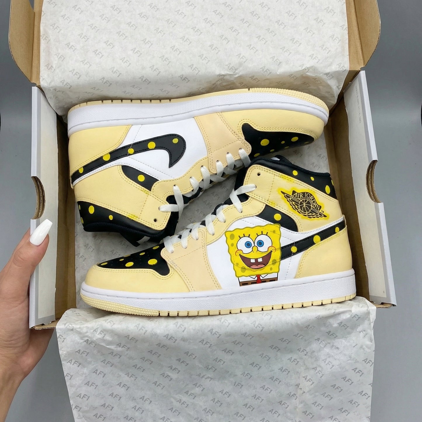 Yellow SpongeBob Custom AJ 1s Shoes