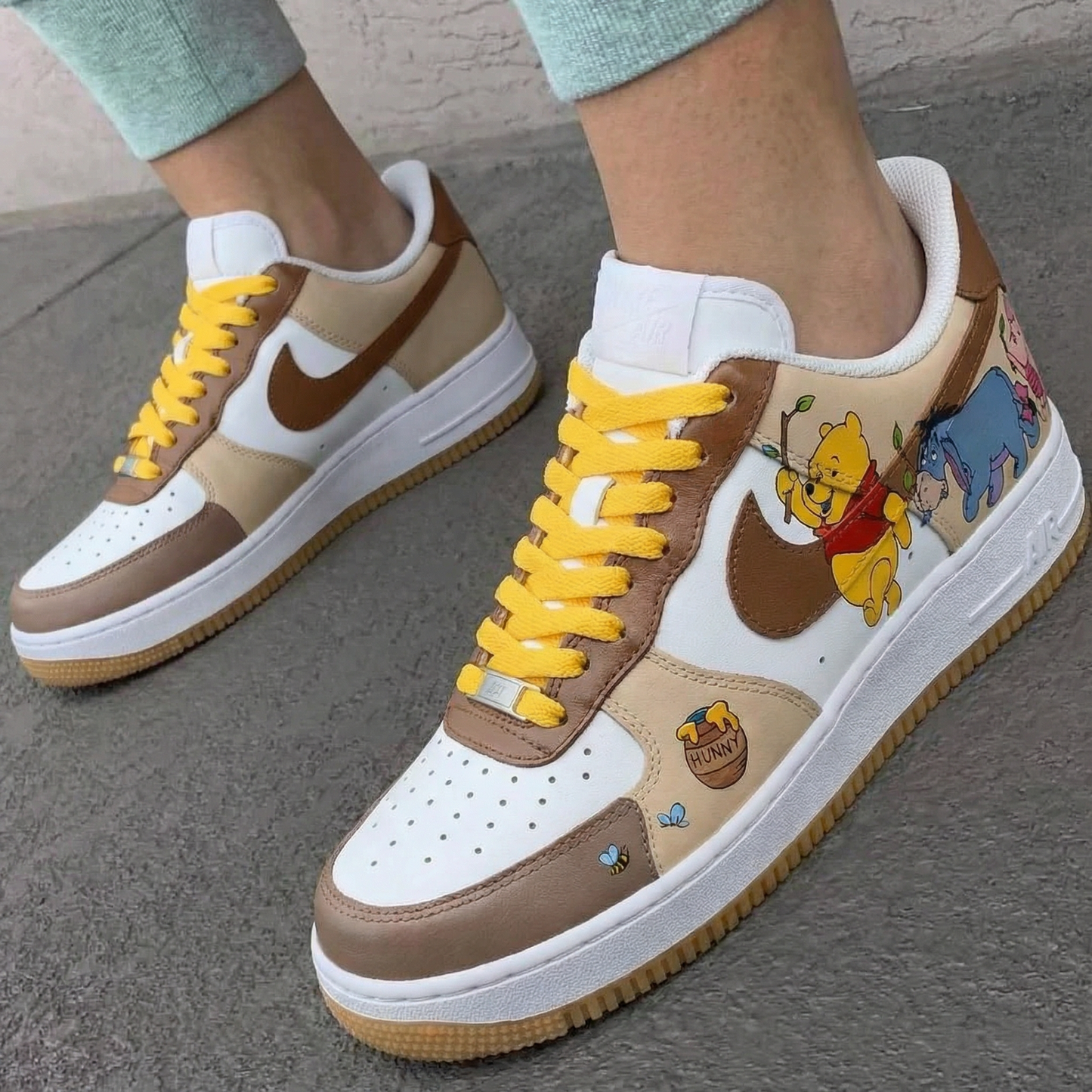 Yellow Tan Winnie the Pooh Custom AF 1s Shoes