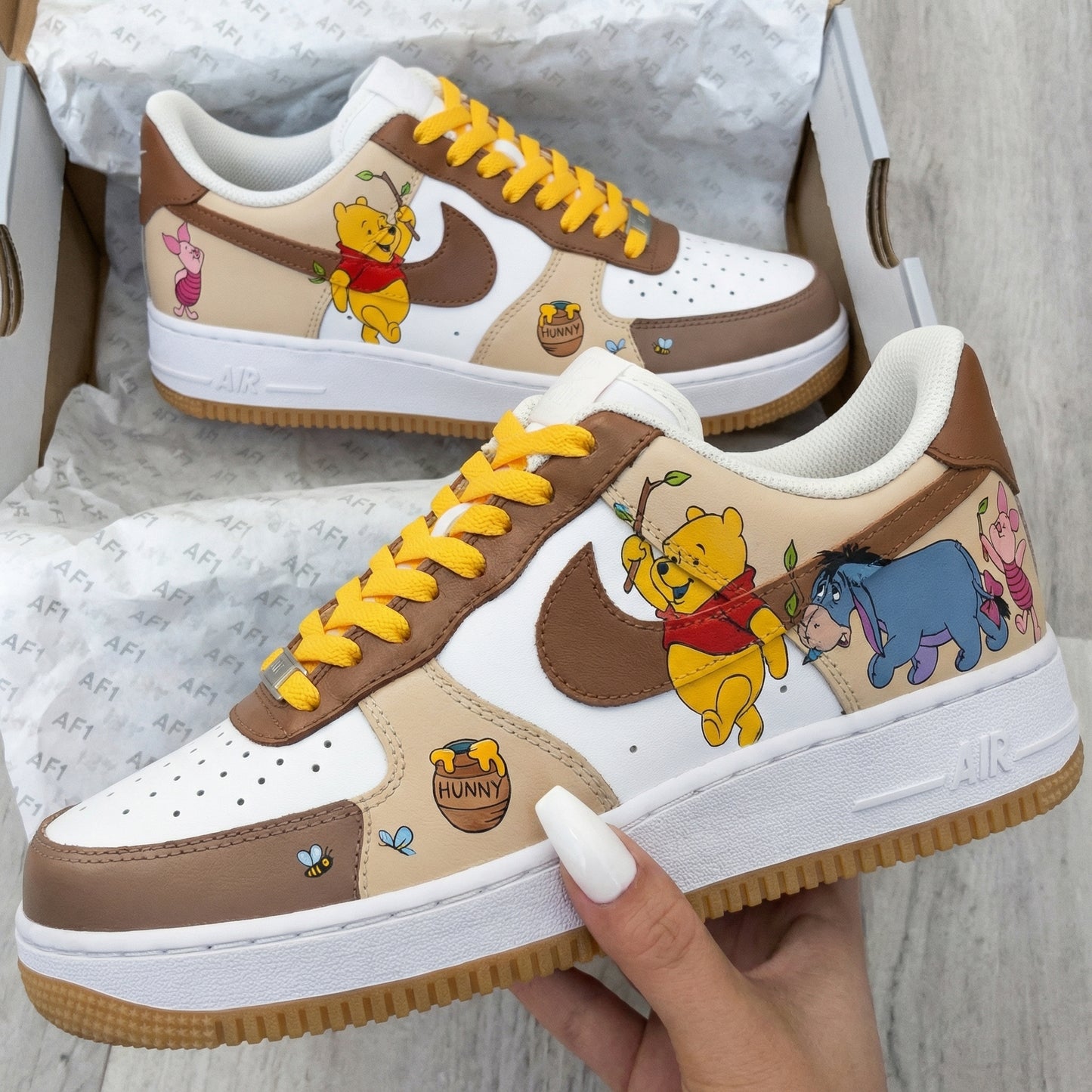 Yellow Tan Winnie the Pooh Custom AF 1s Shoes