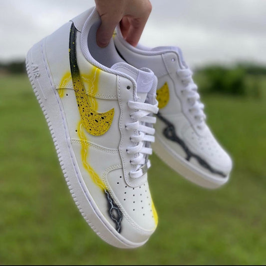 Yellow Thunder Lightning Pattern Custom AF 1s Shoes