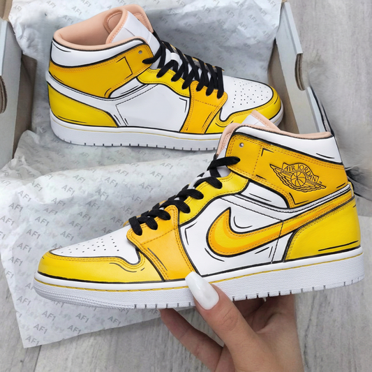 Yellow White Cartoon Style Custom AJ 1s Shoes