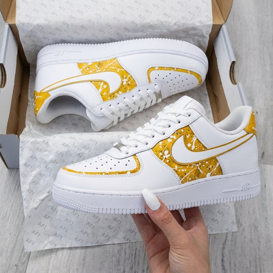 Yellow White Splatter Custom AF 1s Shoes