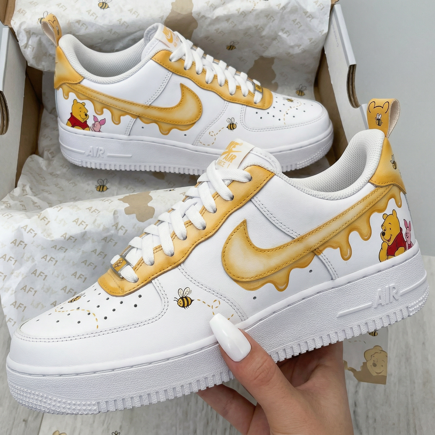 Yellow Winnie The Pooh Bees Honey Drip Custom AF 1s Shoes