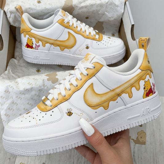 Yellow Winnie The Pooh Bees Honey Drip Custom AF 1s Shoes